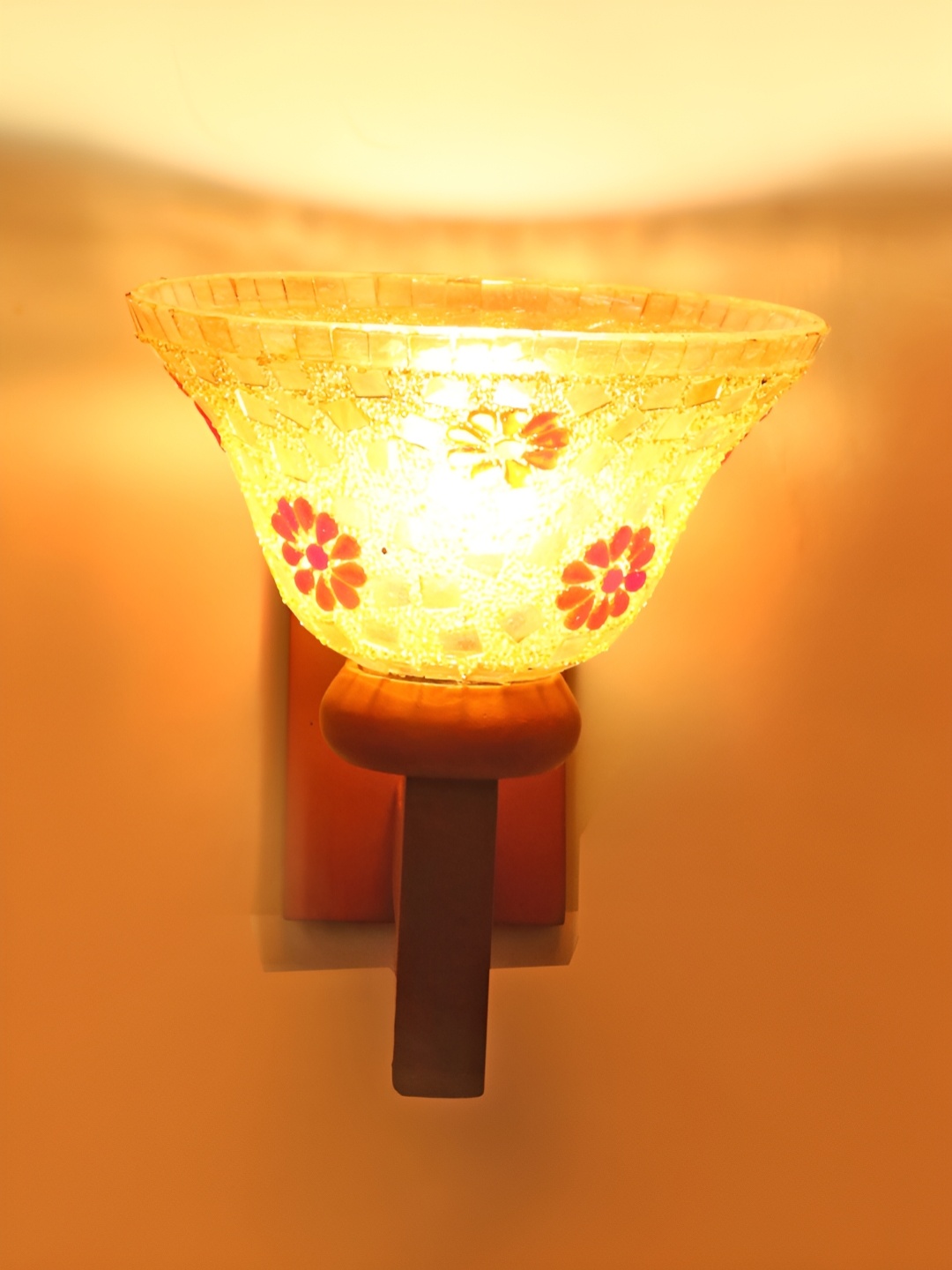 

1ST TIME Yellow & Brown Printed Contemporary Bell Shaped Glass Wall Lamp
