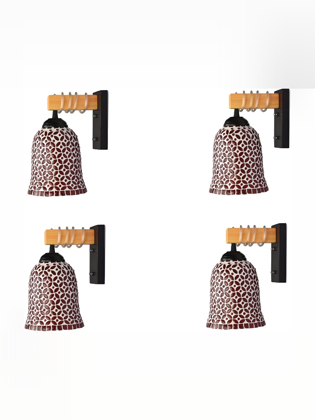 

1ST TIME Red & Black 4 Pieces Glass Textured Contemporary Bell Shaped Wall Lamps