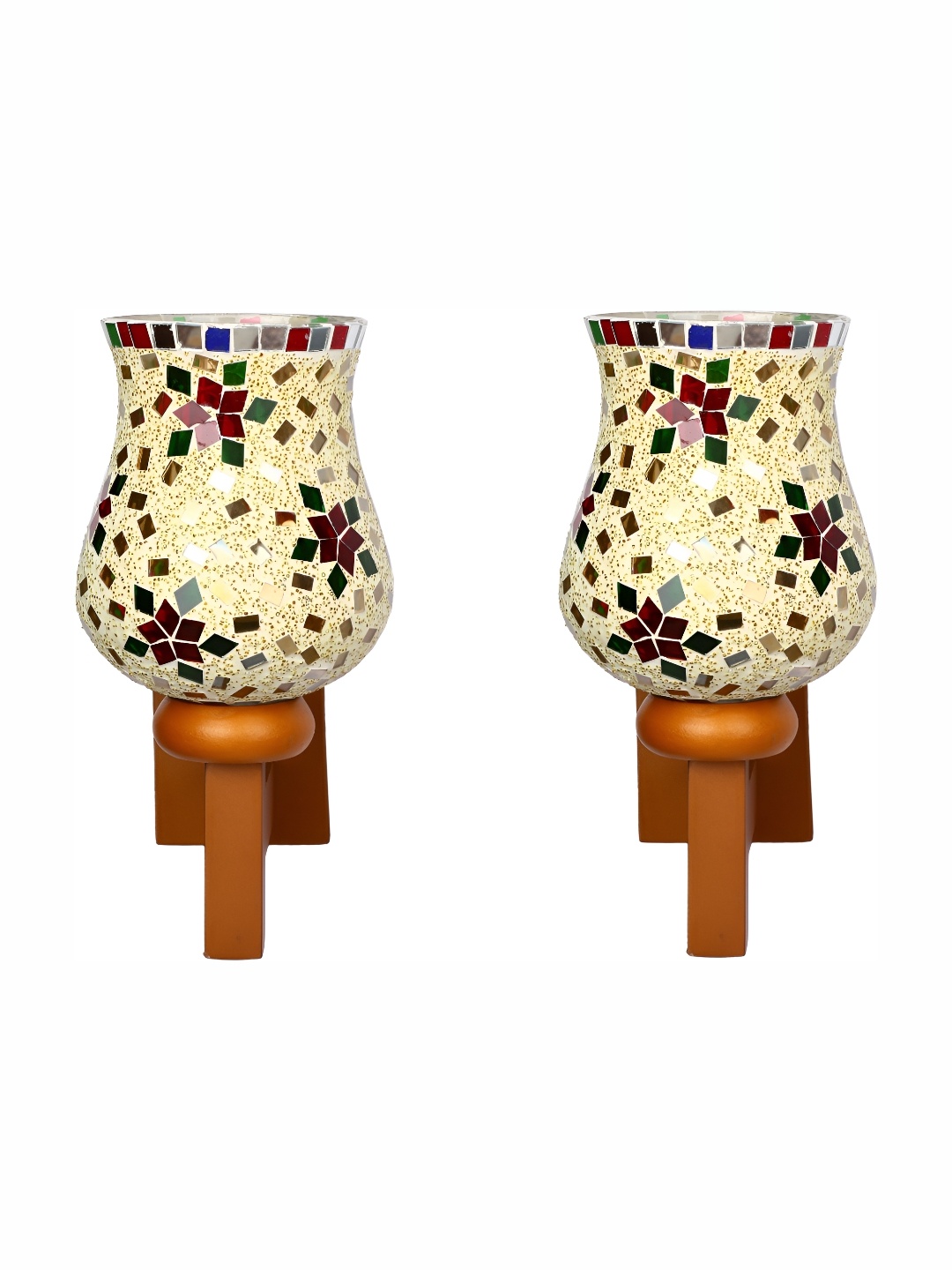 

1ST TIME Gold-Toned & Green 2 Pieces Textured Glass Contemporary Cylinder Shaped Wall Lamp