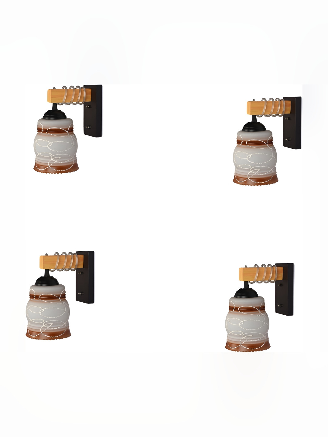 

1ST TIME Brown & White 4 Pieces Printed Glass Contemporary Wall Lamps