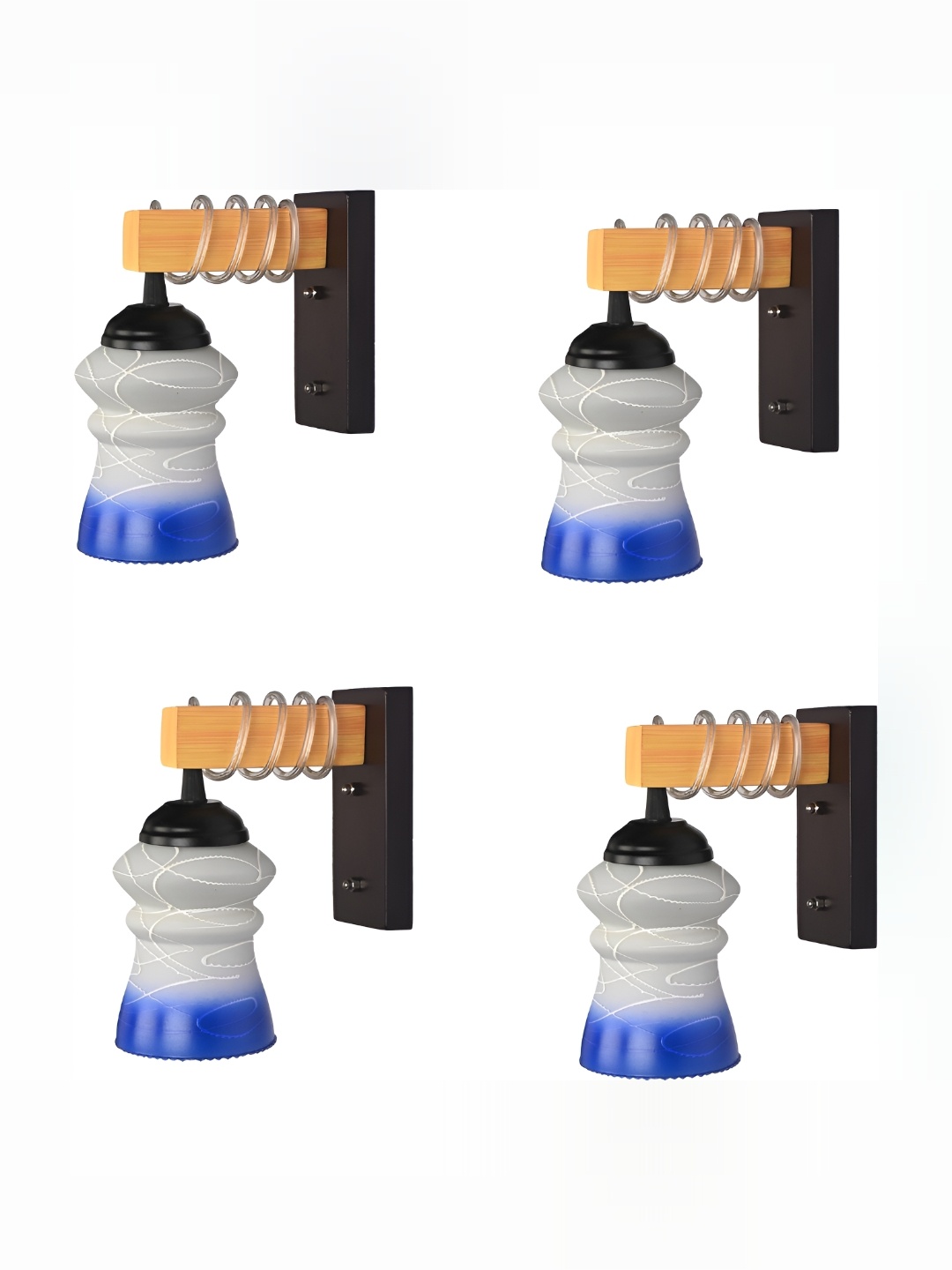 

1ST TIME Blue & Grey 4 Pieces Textured Glass Contemporary Cylinder Shaped Wall Lamp