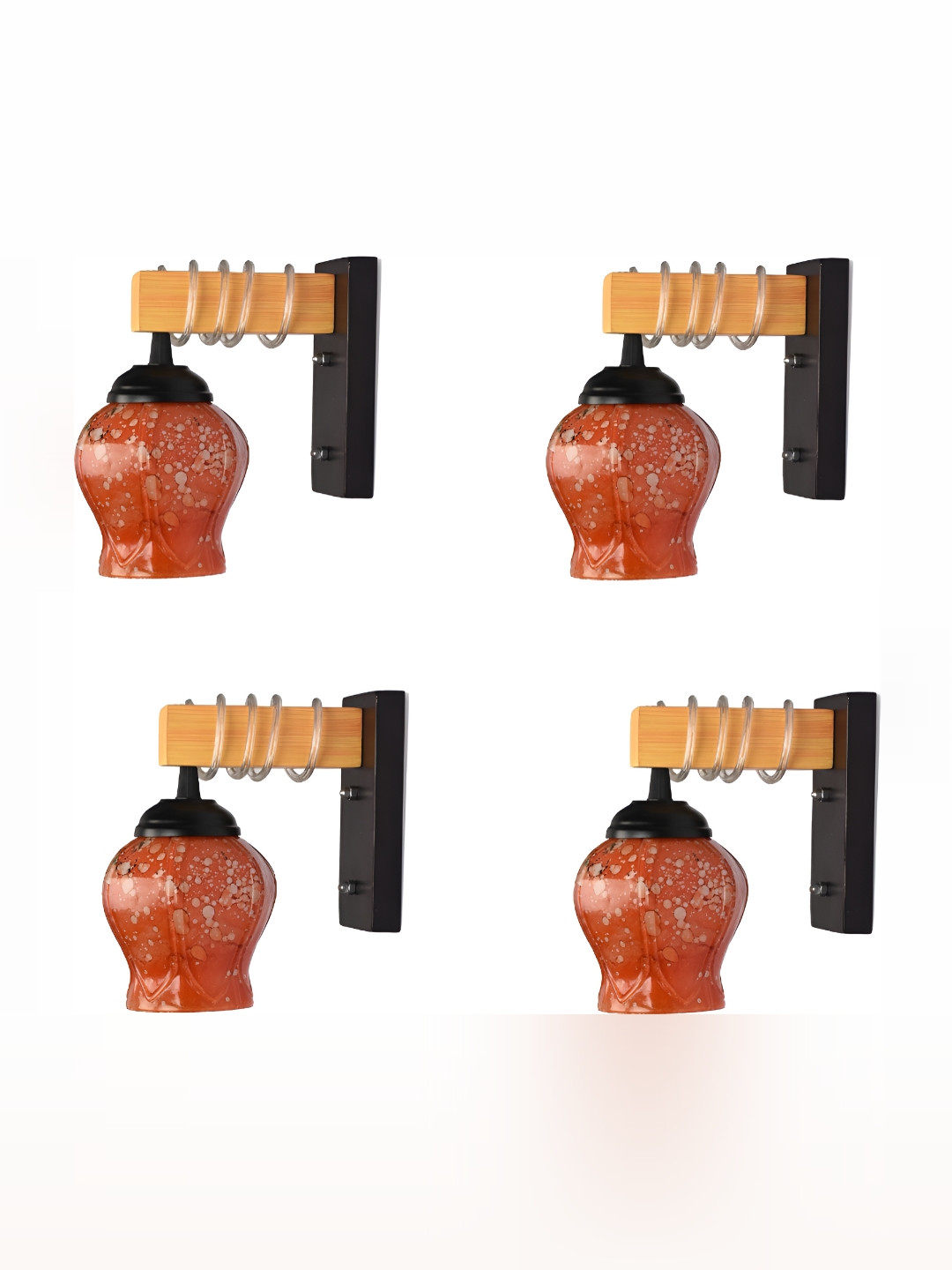 

1ST TIME Orange & Black 4 Pieces Printed Glass Bell Shaped Contemporary Wall Lamps