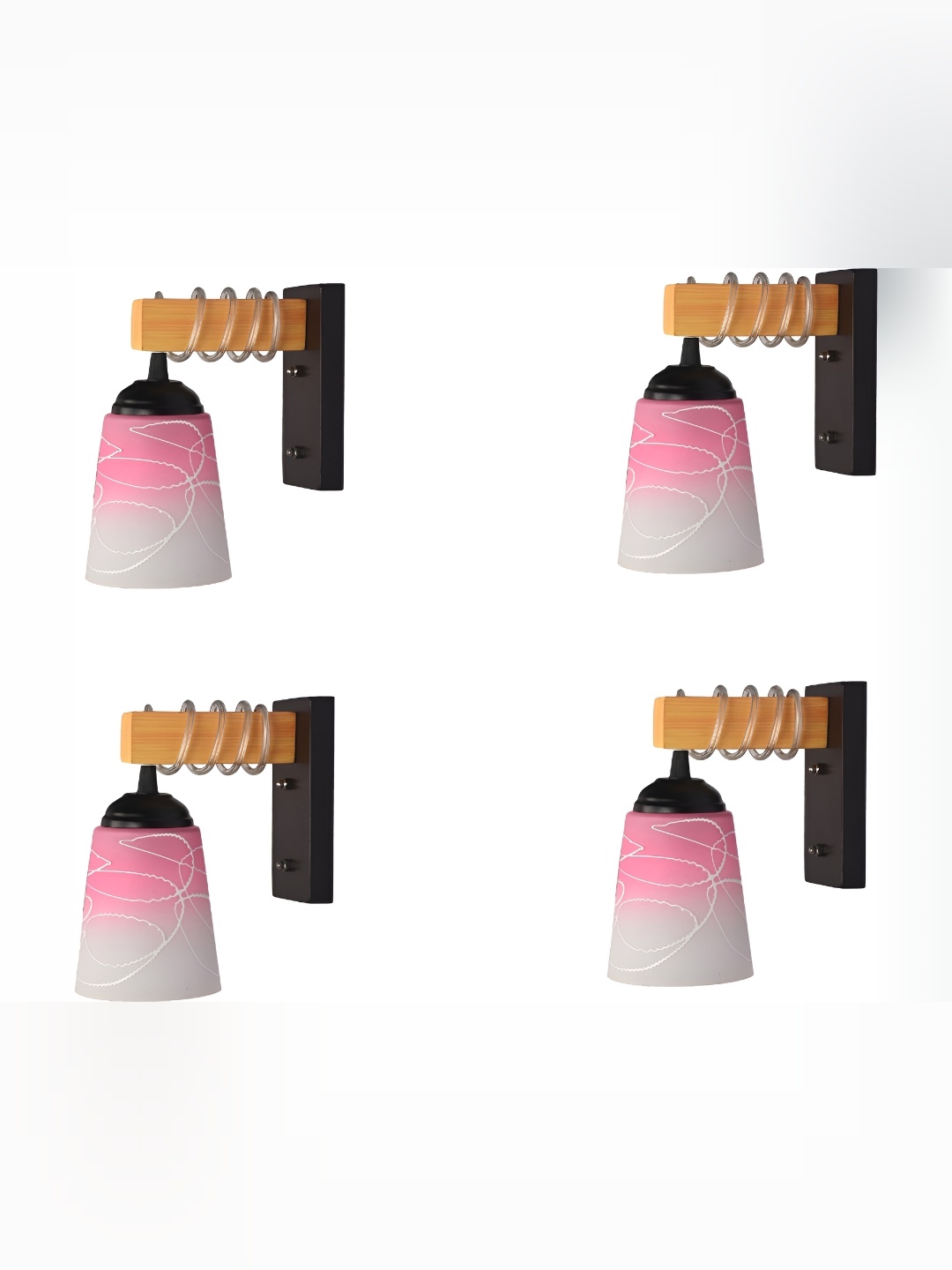 

1ST TIME Grey & Pink 4 Pieces Printed Glass Contemporary Wall Lamps