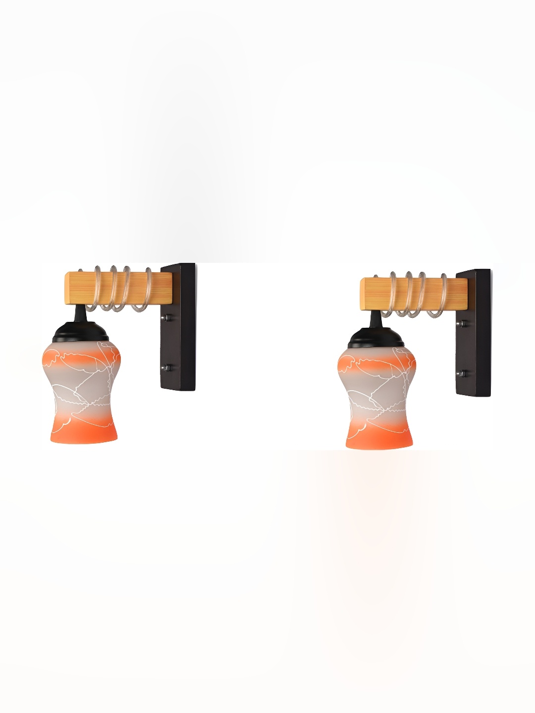 

1ST TIME Orange & White 2 Pieces Printed Glass Traditional Wall Lamp