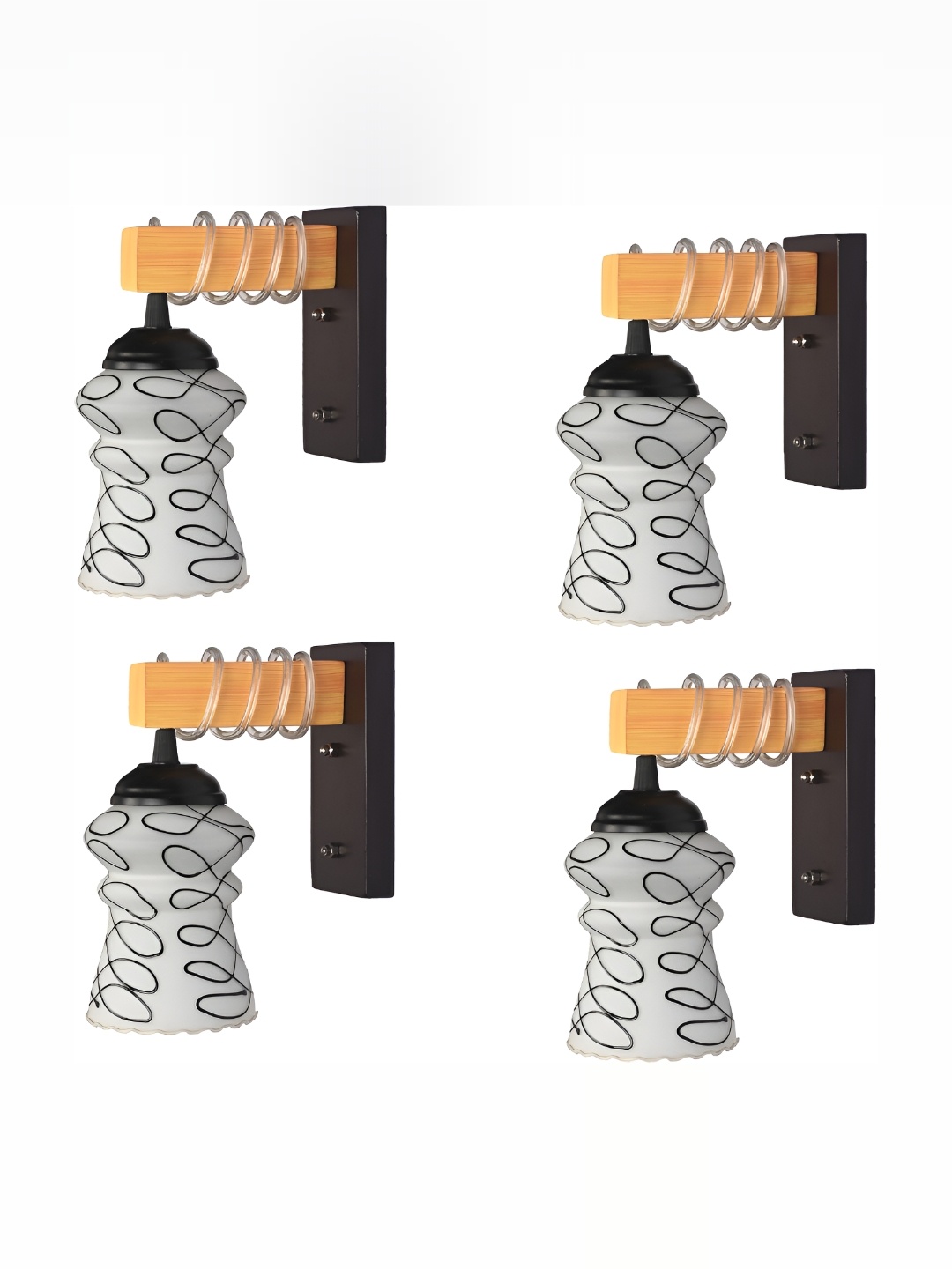 

1ST TIME White & Black 4 Pieces Printed Glass Traditional Wall Lamps