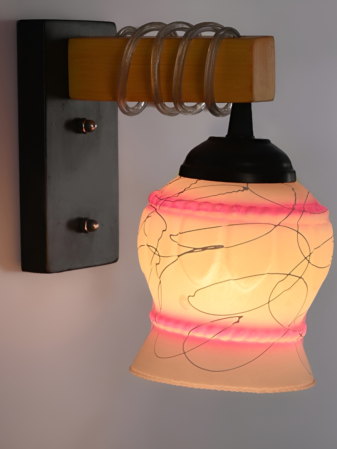 

1ST TIME Pink & White Printed Glass Bell Shaped Contemporary Wall Lamp
