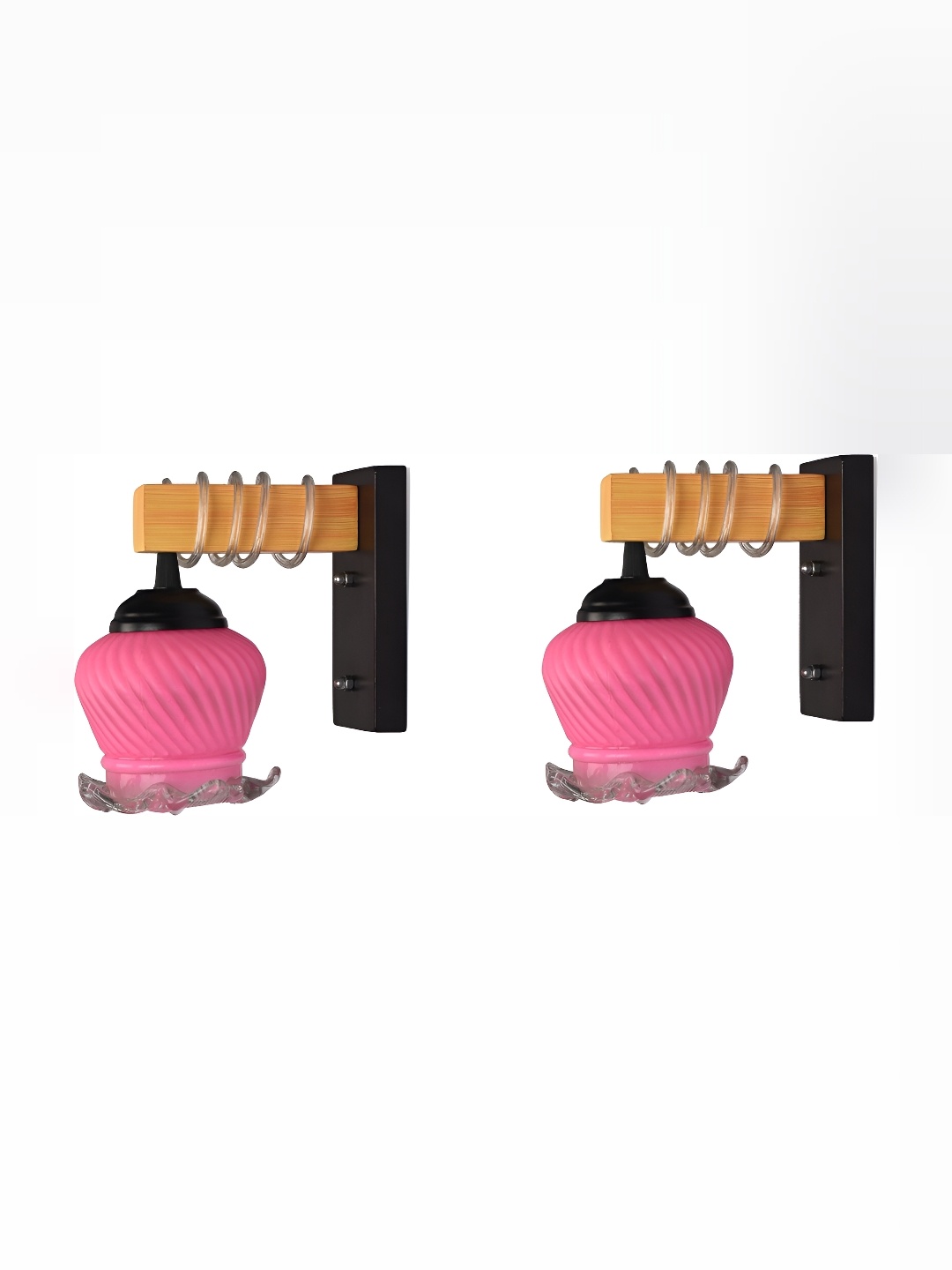 

1ST TIME Pink & Transparent 2 Pieces Textured Glass Traditional Wall Lamps