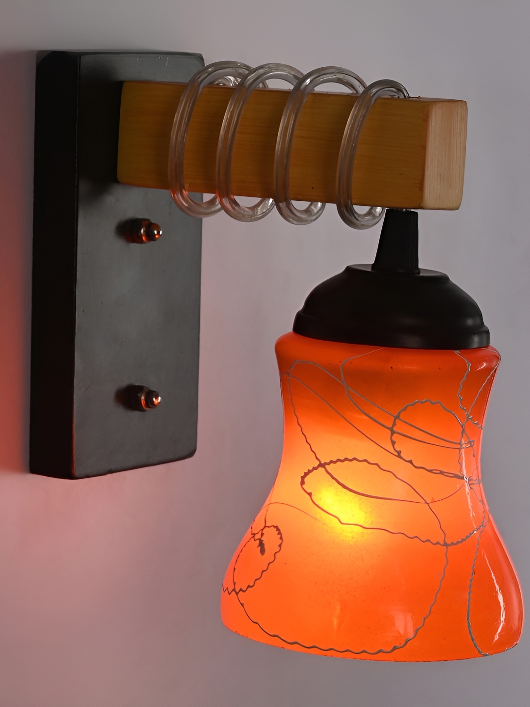 1ST TIME Red & White Printed Glass Contemporary Bell Shaped Wall Lamp