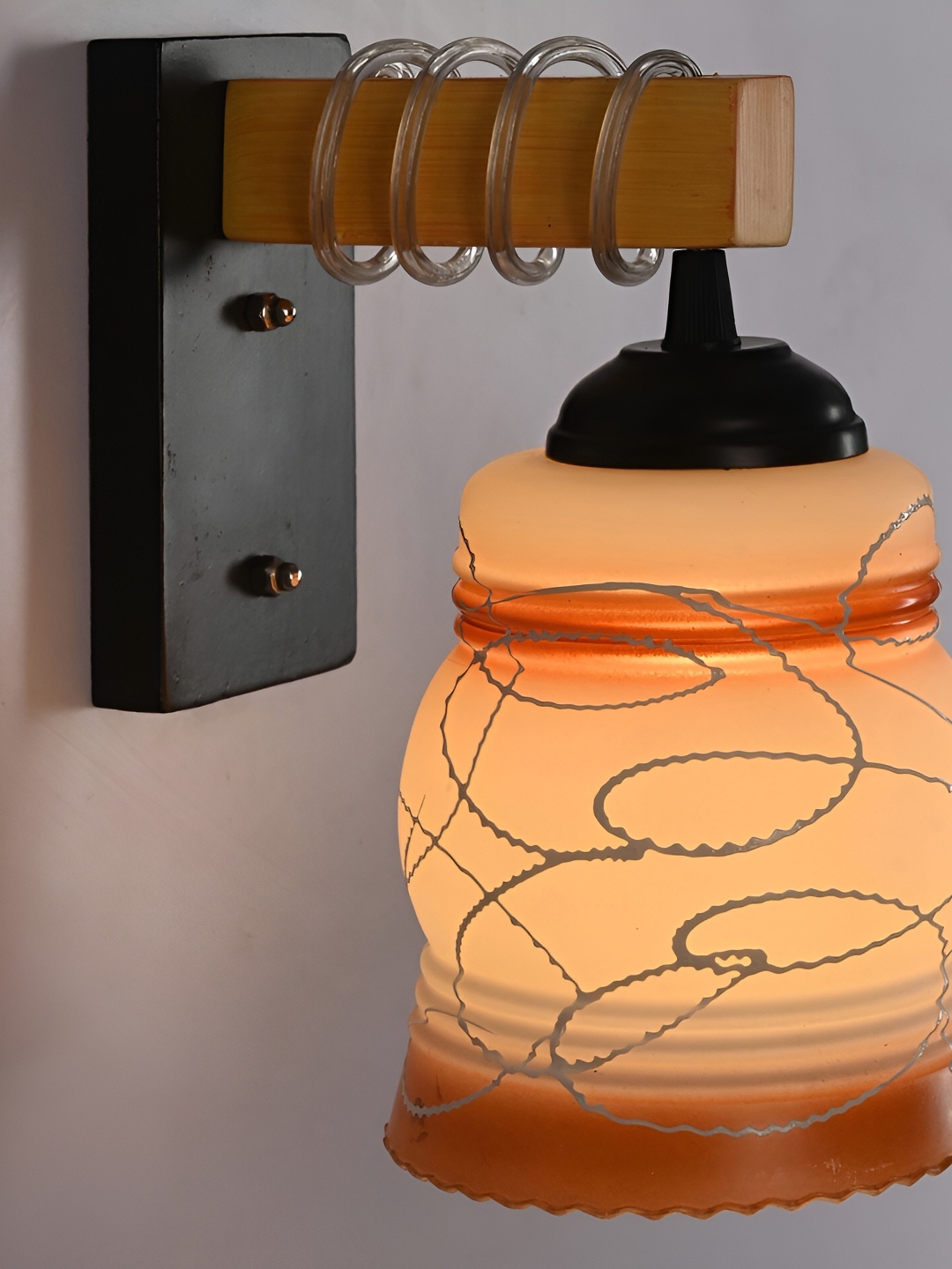 

1ST TIME Grey & Brown Printed Glass Bell Shaped Contemporary Wall Lamp