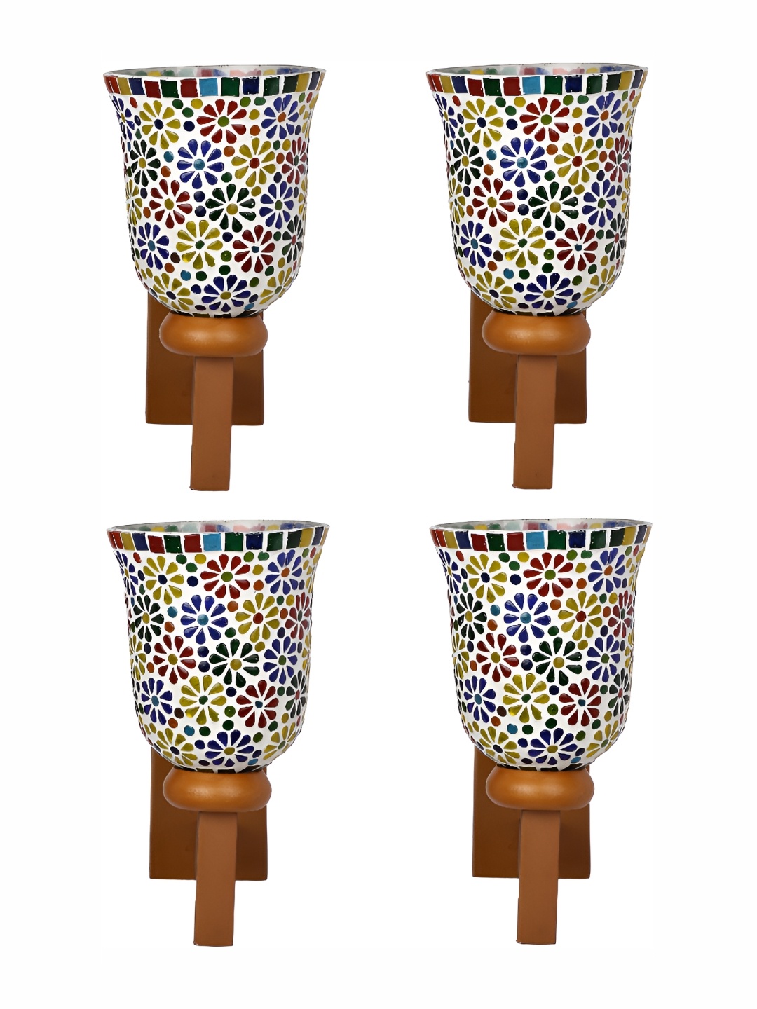 

1ST TIME White & Brown 4 Pieces Textured Glass Contemporary Abstract Shaped Wall Lamps