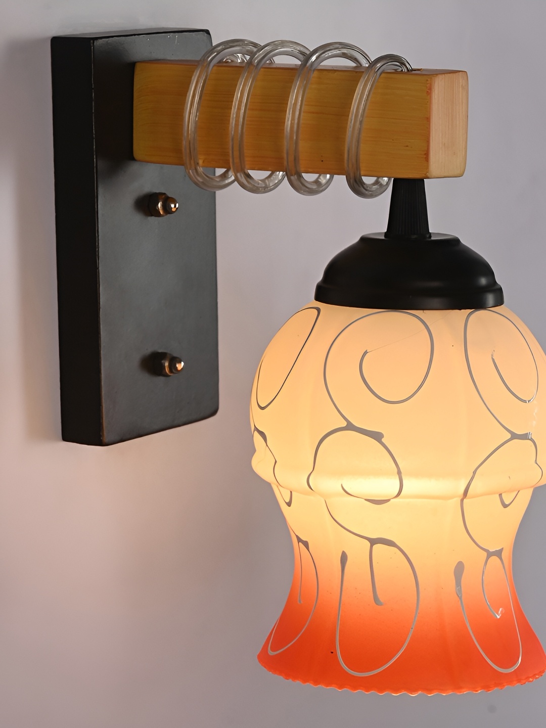 

1ST TIME Orange & White Printed Glass Contemporary Bell Shaped Wall Lamp