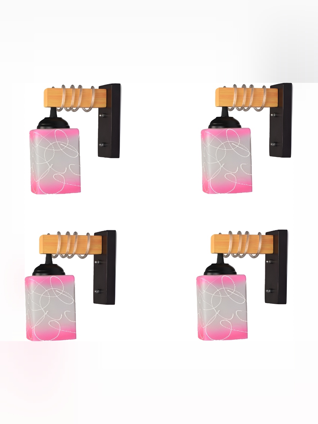 

1ST TIME Pink & White 4 Pieces Printed Glass Contemporary Wall Lamps