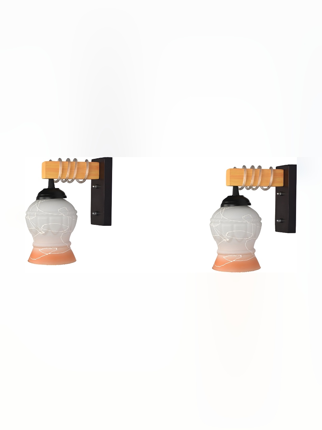 

1ST TIME Orange & White 2 Pieces Printed Glass Contemporary Wall Lamps