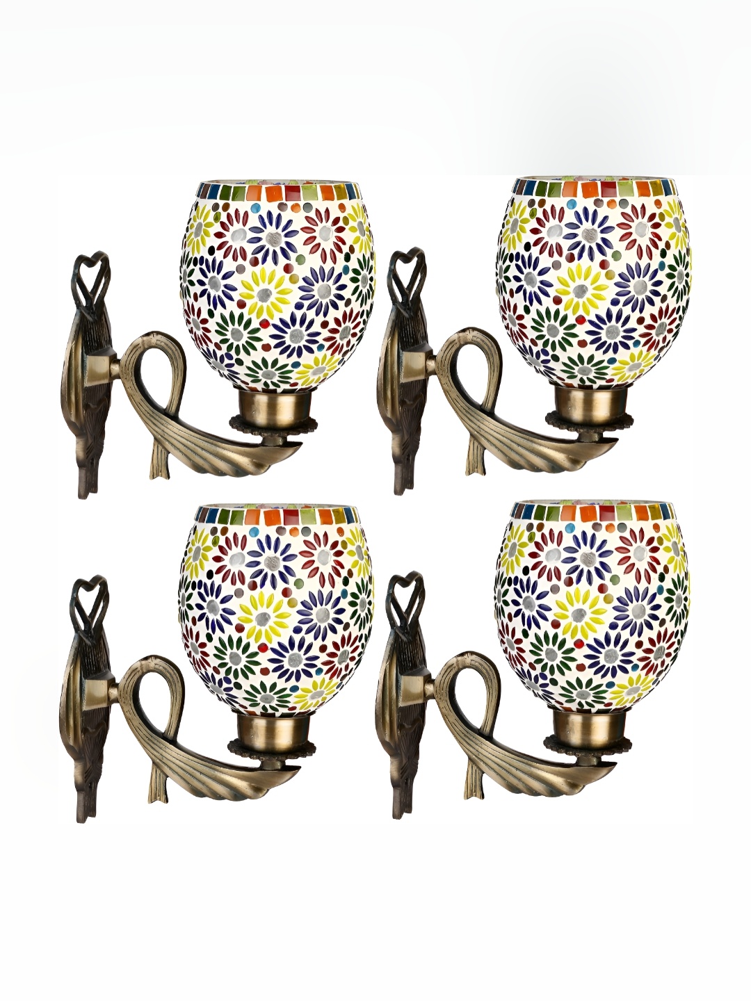 

1ST TIME White & Blue 4 Pieces Textured Glass Contemporary Bell Shaped Wall Lamps