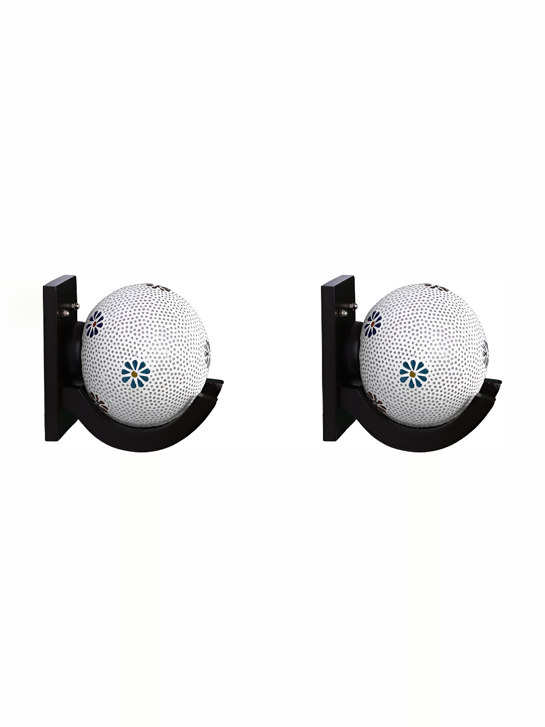 

1ST TIME White & Black 2 Pieces Textured Glass Traditional Spherical Shaped Wall Lamps