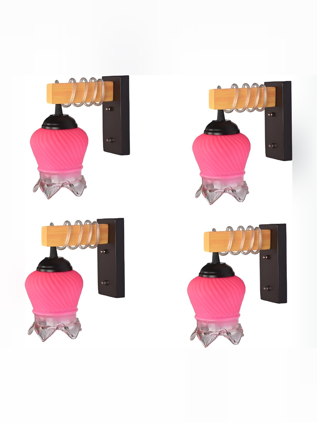 

1ST TIME Pink & Silver-Toned 4 Pieces Glass Traditional Wall Lamps