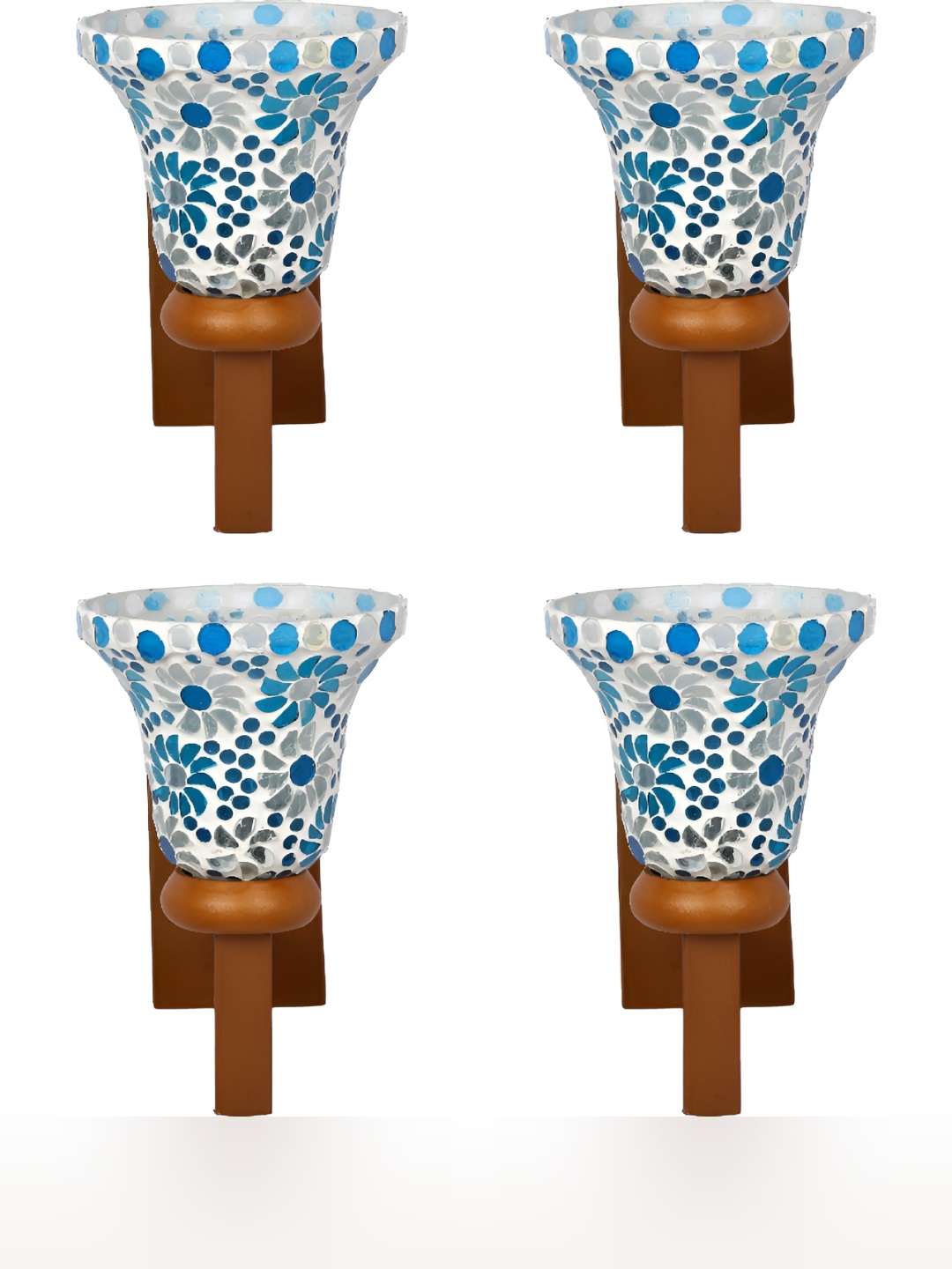 

1ST TIME White & Blue 4 Pieces Textured Abstract Shaped Glass Wall Lamps