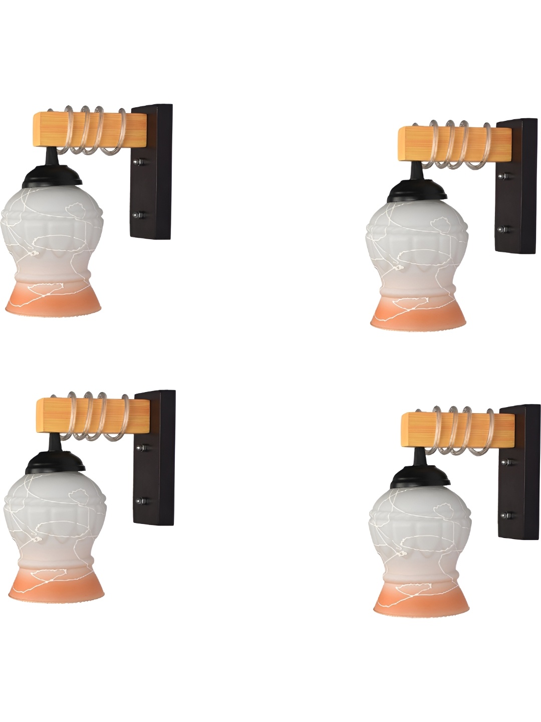 

1ST TIME White & Orange 4 Pieces Printed Glass Bell Shaped Contemporary Wall Lamps