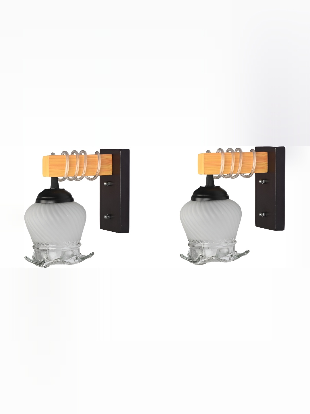 

1ST TIME White & Black 2 Pieces Textured Glass Contemporary Bell Shaped Wall Lamps