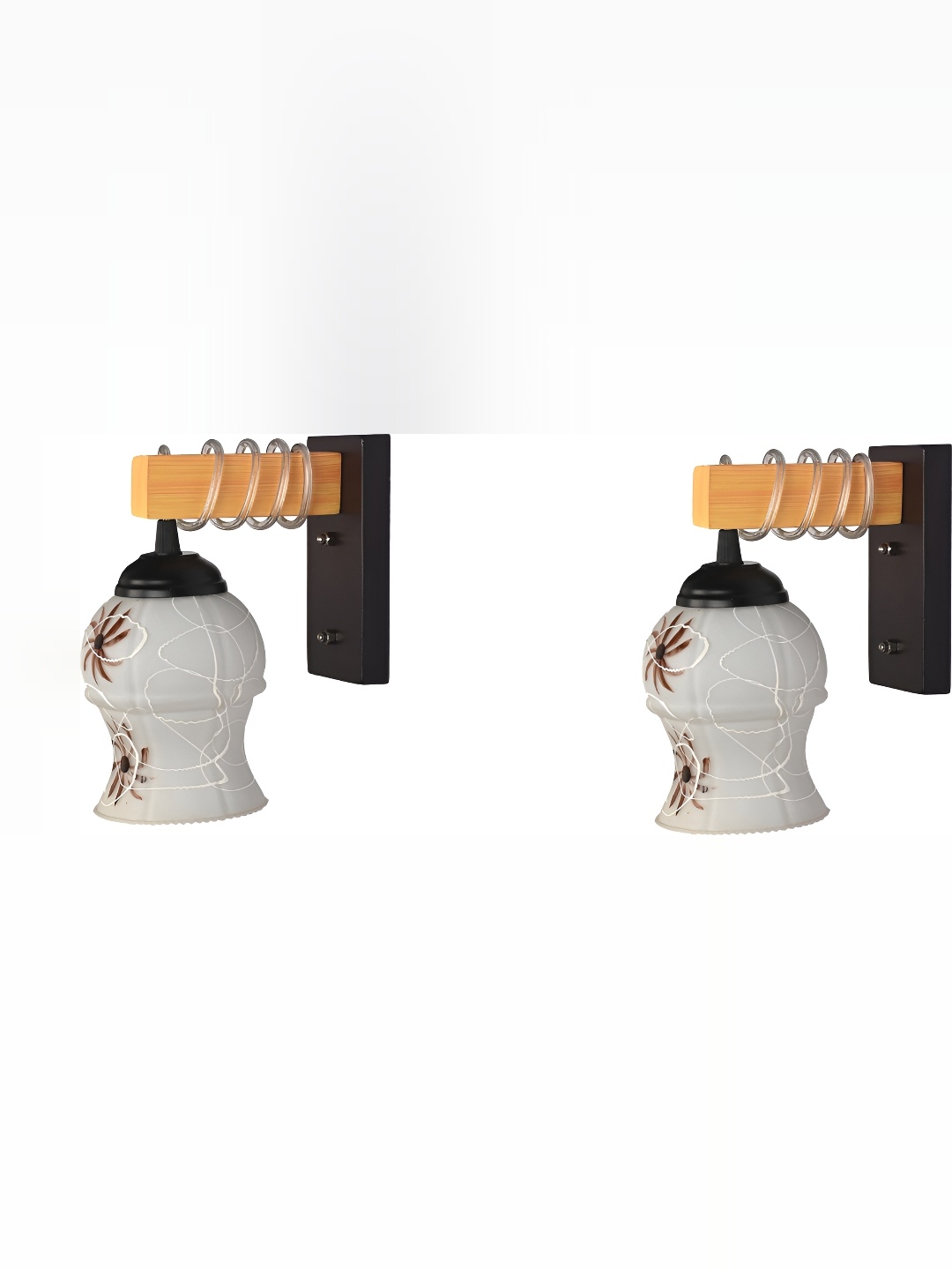 

1ST TIME Brown & Pink 2 Pcs Printed Contemporary Bell Shaped Glass Wall Lamp