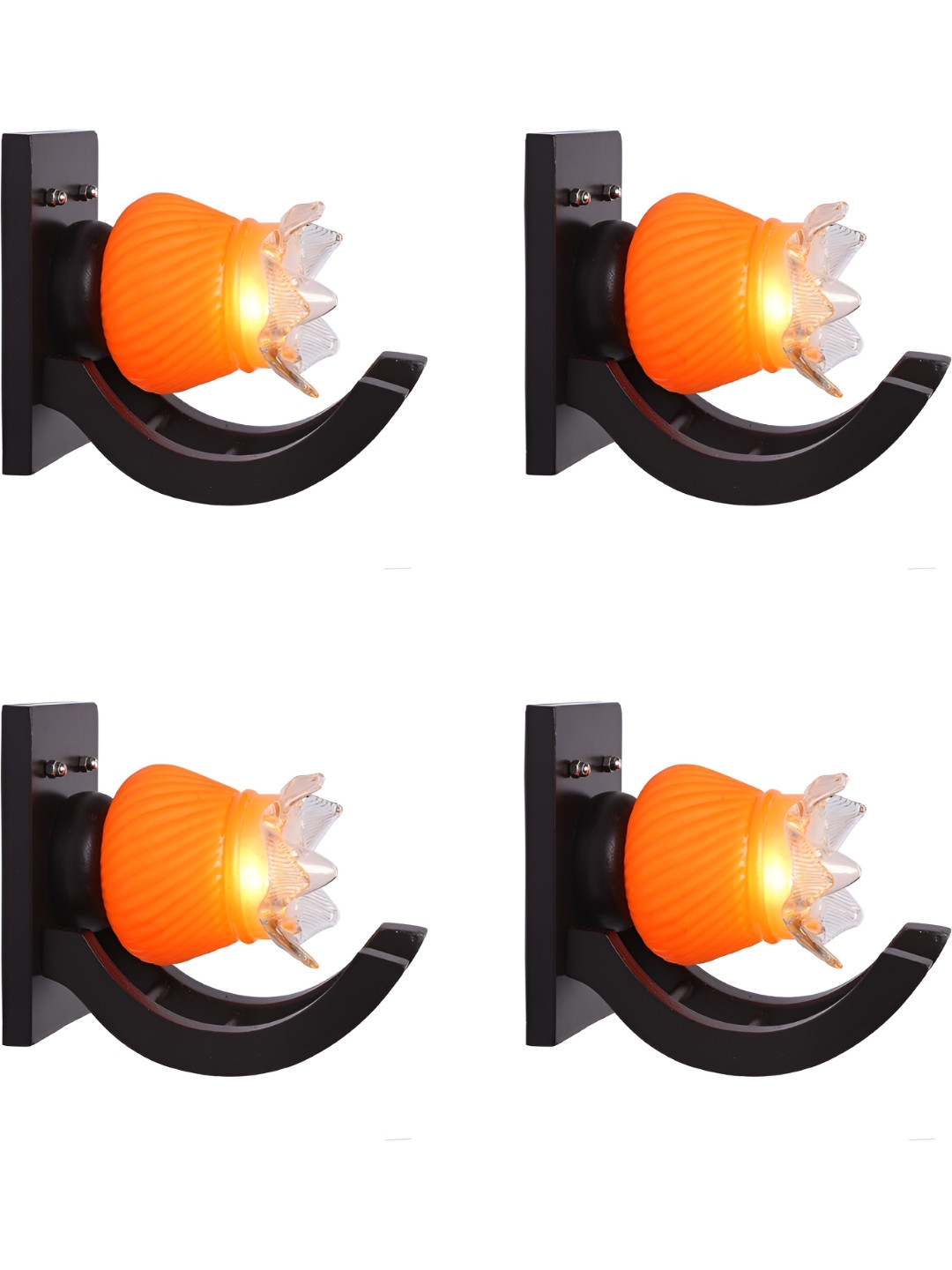 

1ST TIME Orange & Black 4 Pieces Textured Glass Contemporary Abstract Shaped Wall Lamps