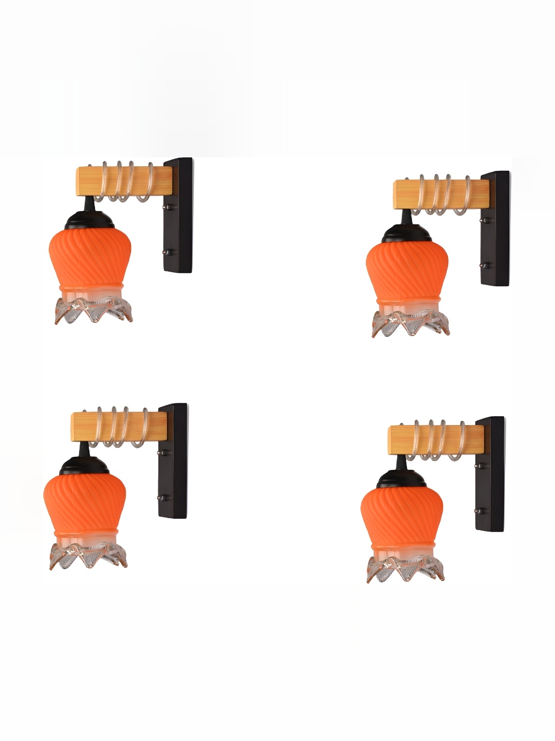 

1ST TIME Orange & Black 4 Pieces Textured Bell Shaped Glass Wall Lamps