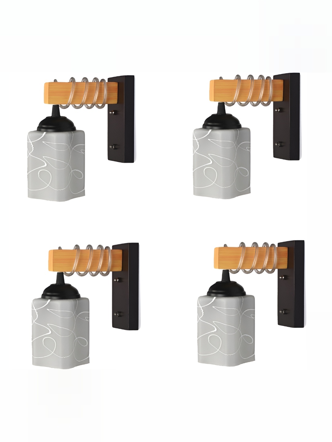 

1ST TIME Grey & Black 4 Pieces Printed Glass Contemporary Wall Lamps