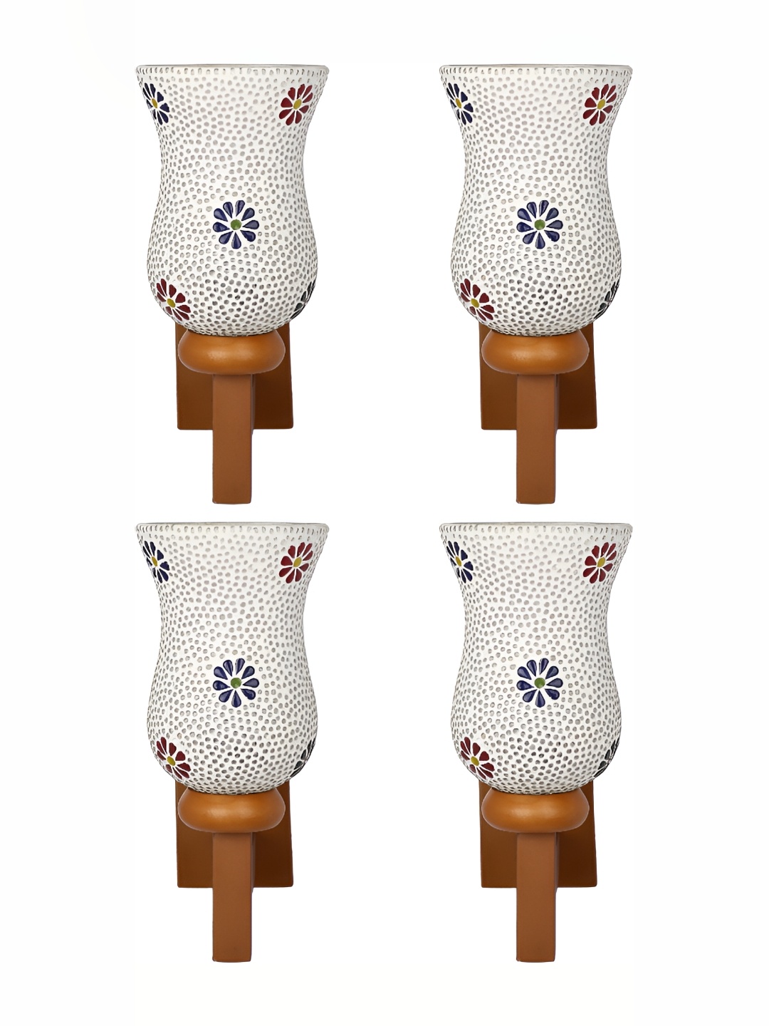 1ST TIME White & Blue 4 Pieces Glass Textured Contemporary Bell Shaped Wall Lamps