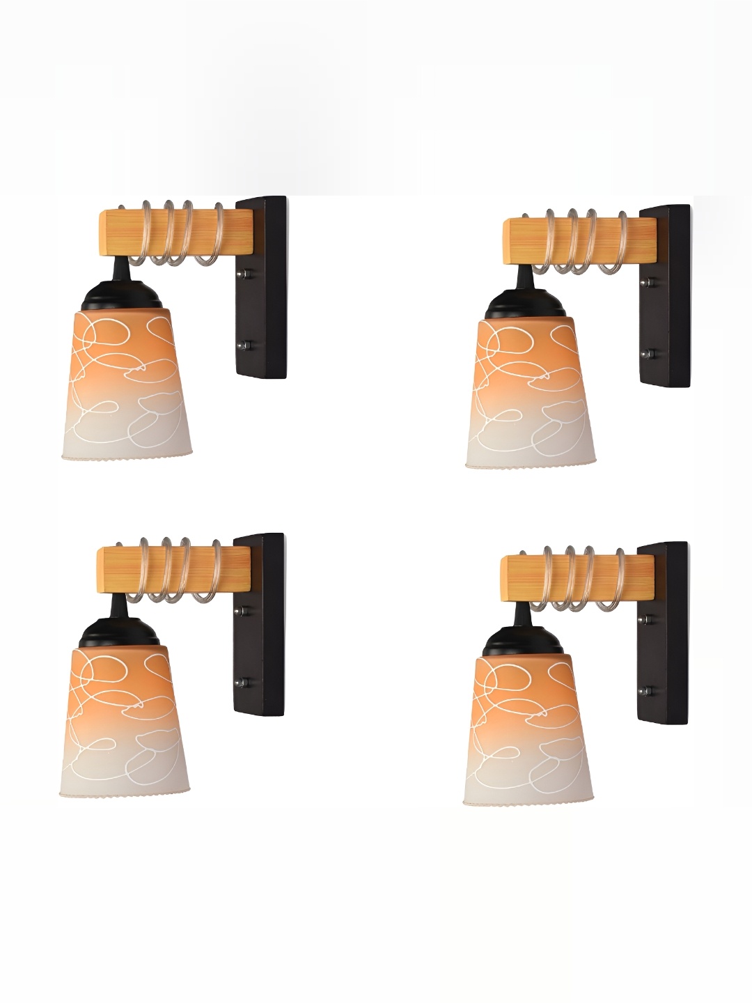 

1ST TIME White & Orange 4 Pieces Printed Glass Bell Shaped Contemporary Wall Lamps