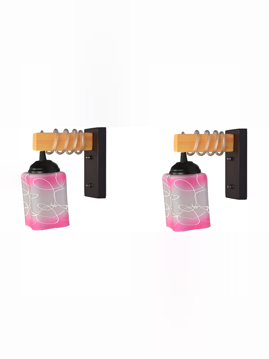 

1ST TIME Pink & White 2 Pieces Printed Glass Contemporary Rectangle Shaped Wall Lamp