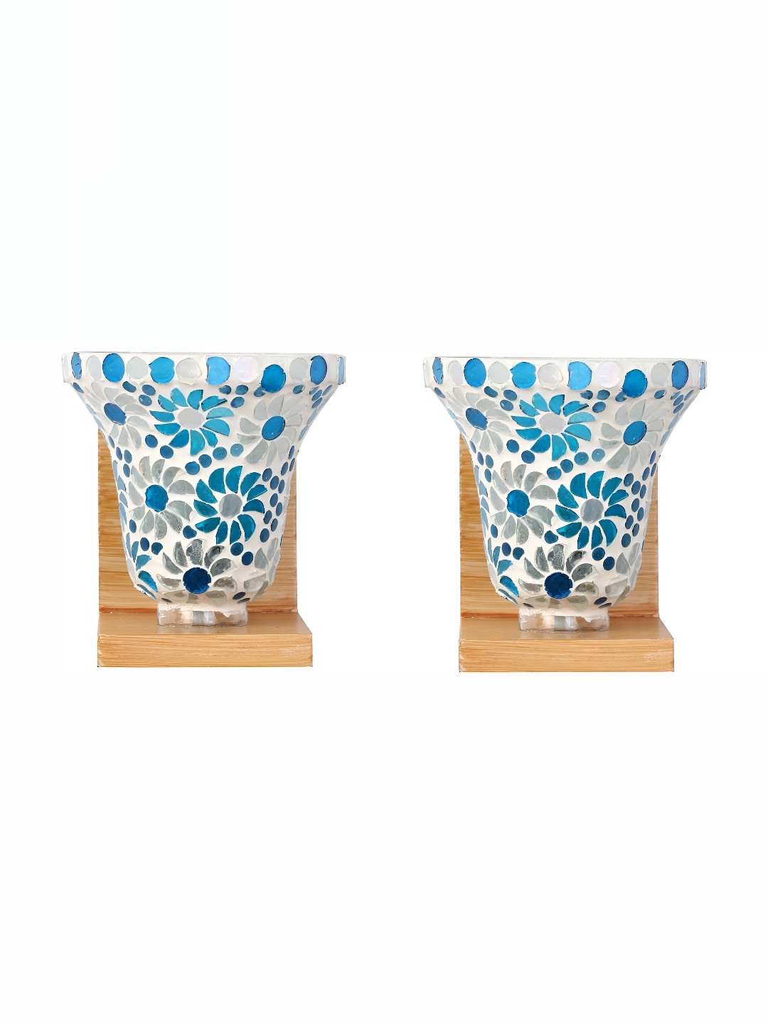 

1ST TIME White & Blue 2 Pieces Textured Glass Contemporary Wall Lamps