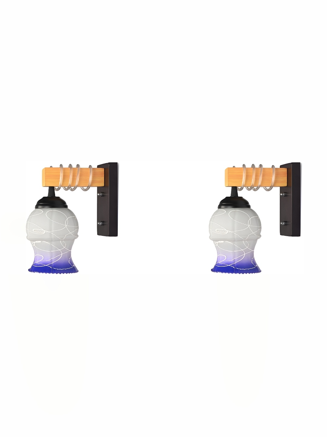 

1ST TIME White & Blue 2 Pieces Glass Textured Contemporary Wall Lamps