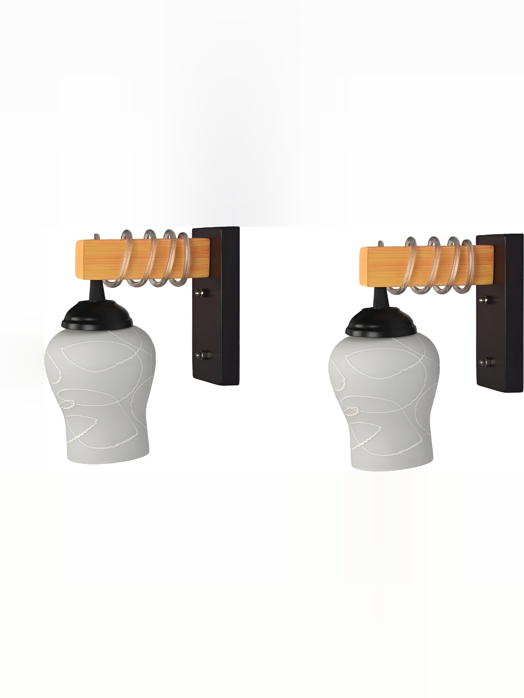 

1ST TIME White & Black Printed 2 Pieces Bell Shaped Glass Wall Lamps