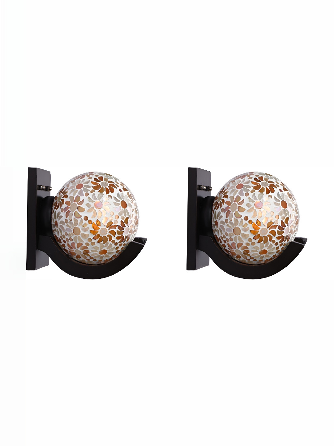 

1ST TIME White & Beige 2 Pieces Textured Glass Traditional Spherical Shaped Wall Lamps