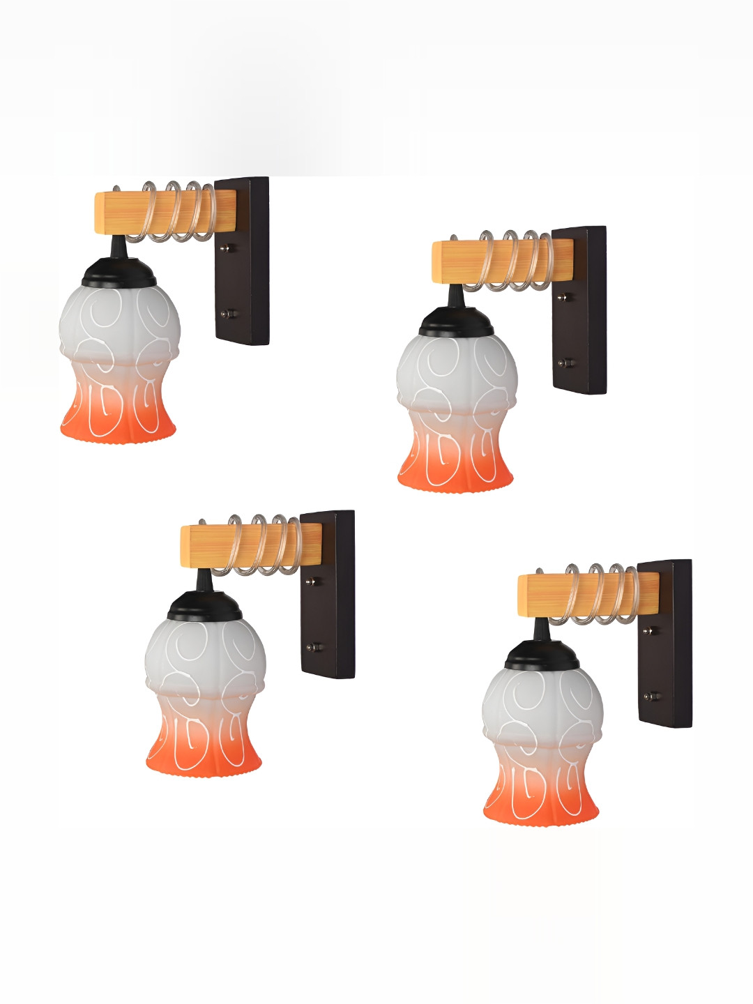

1ST TIME Orange & White 4 Pieces Printed Glass Contemporary Wall Lamps