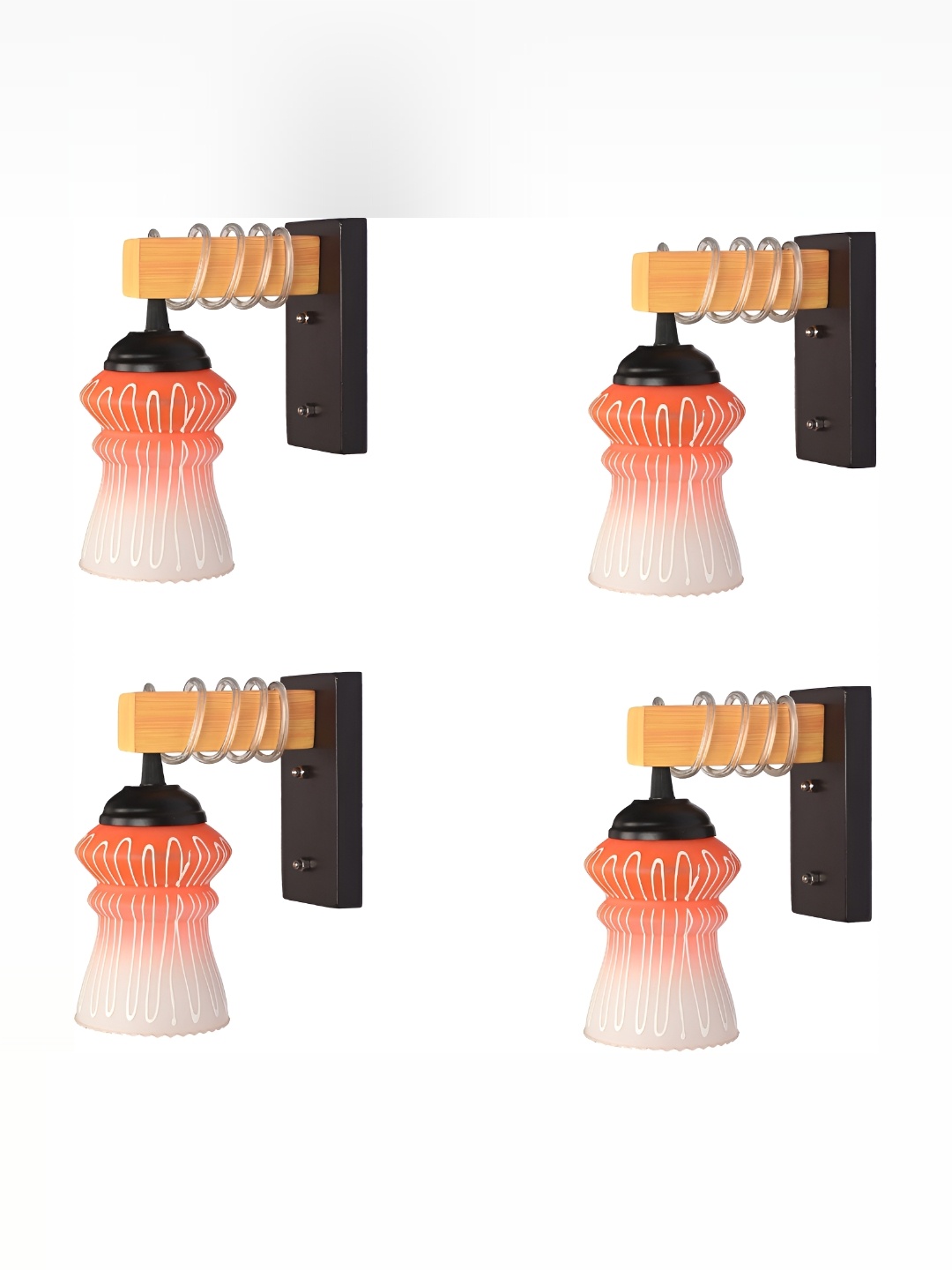 

1ST TIME Orange & White 4 Pieces Printed Glass Contemporary Bell Shaped Wall Lamps
