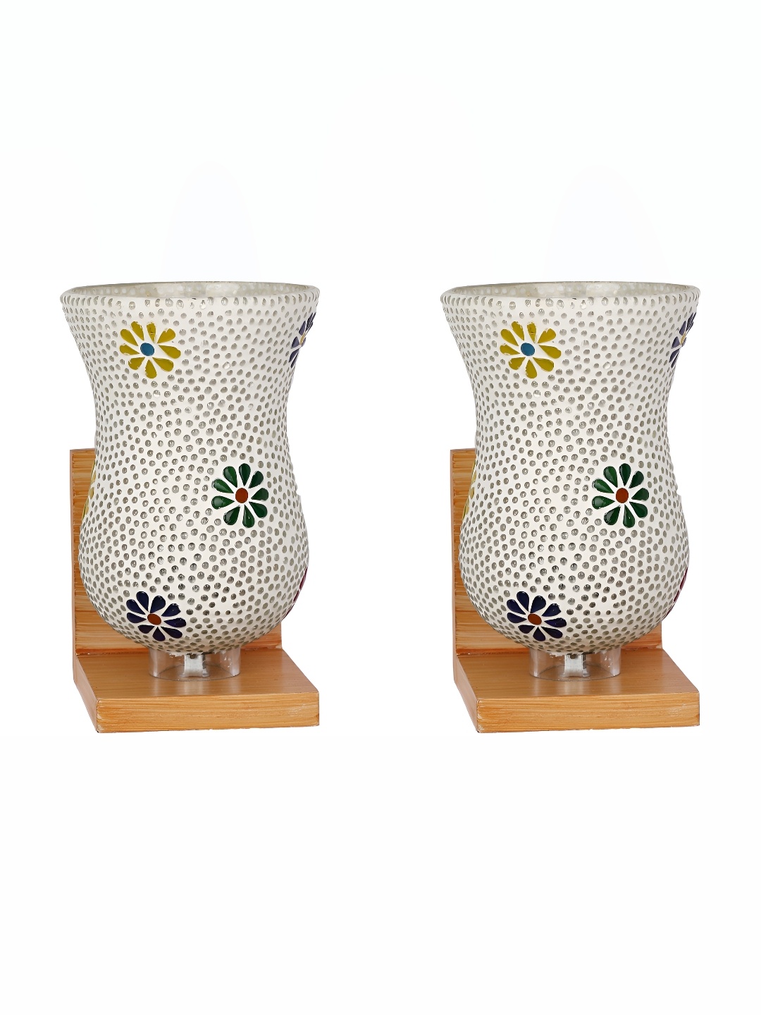 1ST TIME White & Brown 2 Pcs Textured Glass Contemporary Wall Lamp