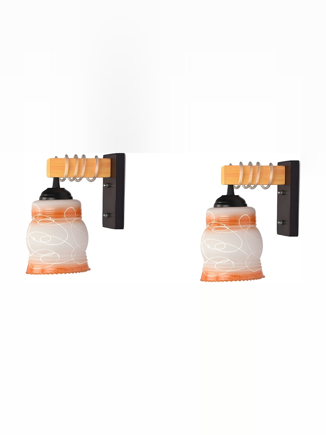 

1ST TIME Orange & White 2 Pieces Textured Glass Contemporary Wall Lamps