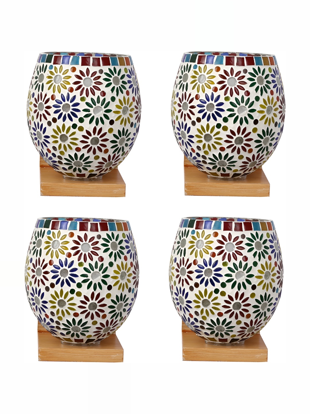 

1ST TIME White & Blue 4 Pcs Printed Glass Contemporary Wall Lamp