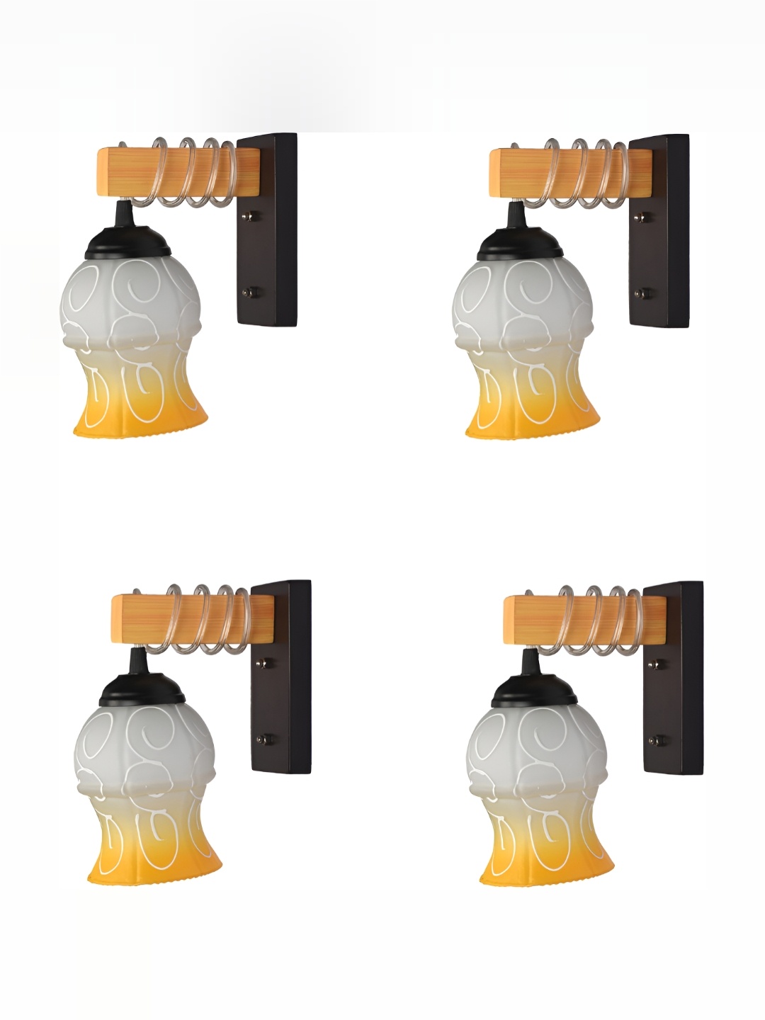 

1ST TIME Yellow & Black 4 Pcs Printed Glass Traditional Wall Lamp