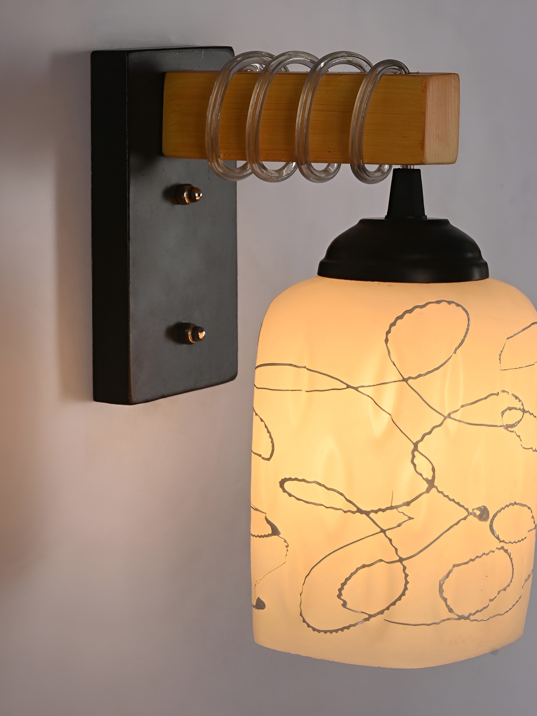 

1ST TIME White & Black Printed Glass Traditional Cylinder Shaped Wall Lamp