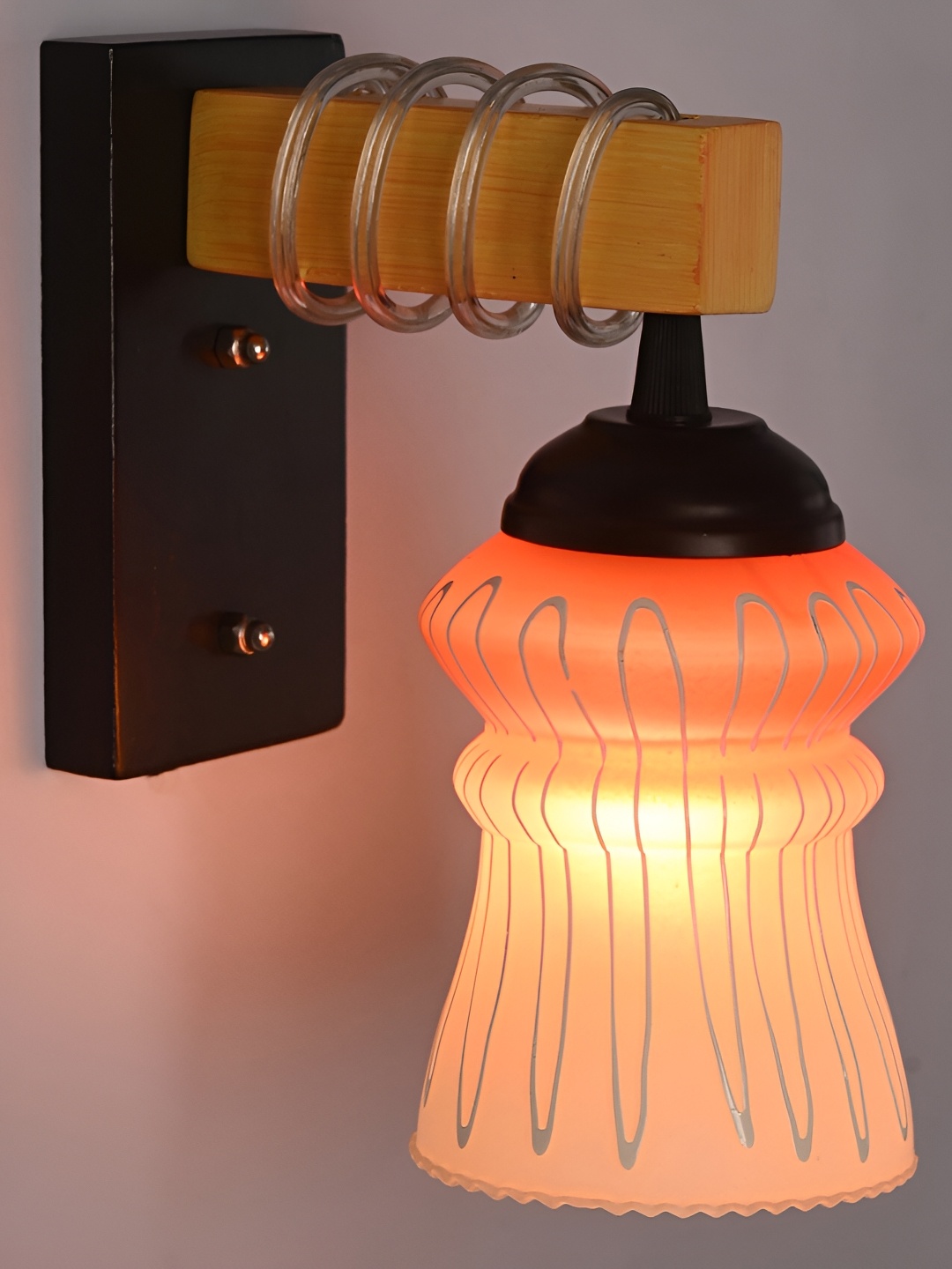 

1ST TIME Orange & White Printed Glass Bell Shaped Contemporary Wall Lamp