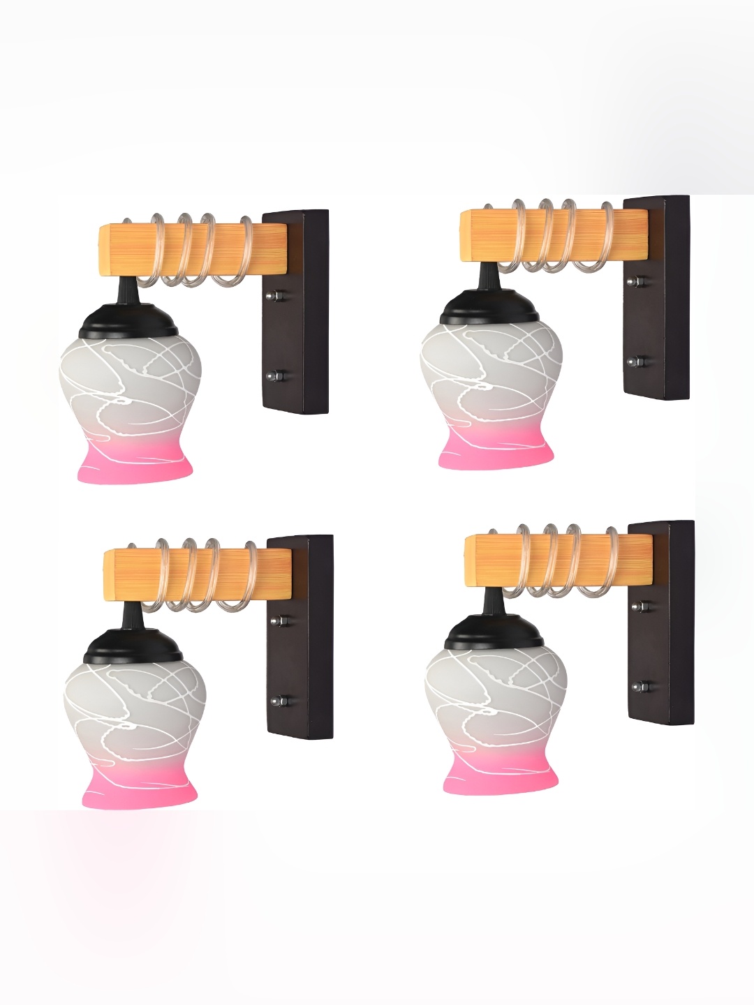 

1ST TIME Pink & White 4 Pieces Glass Printed Contemporary Bell Shaped Wall Lamps