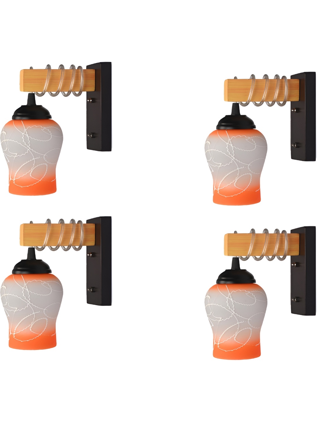 

1ST TIME Orange & White 4 Pieces Printed Glass Traditional Wall Lamps