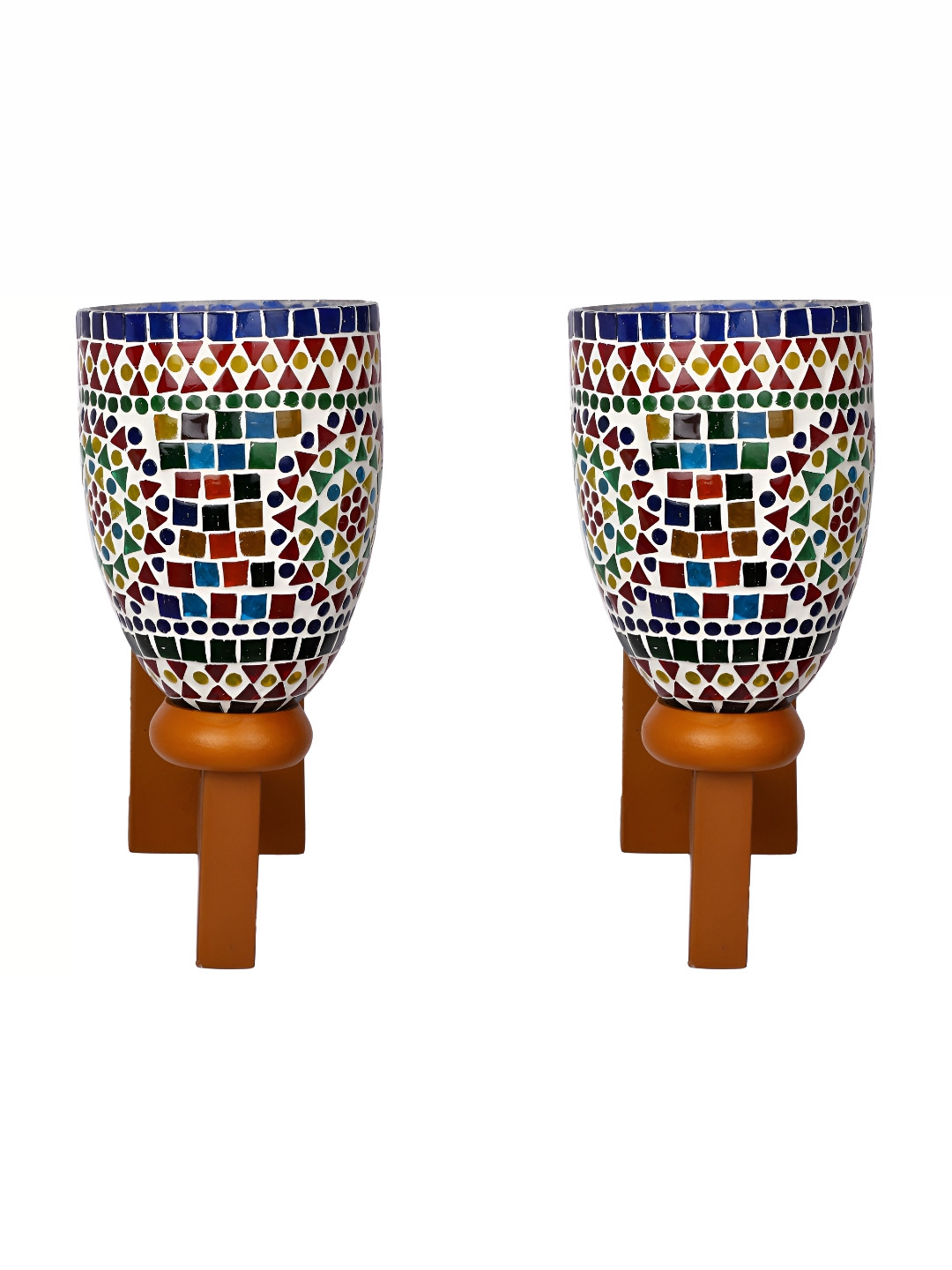 

1ST TIME White & Blue 2 Pieces Glass Textured Contemporary Bell Shaped Wall Lamps