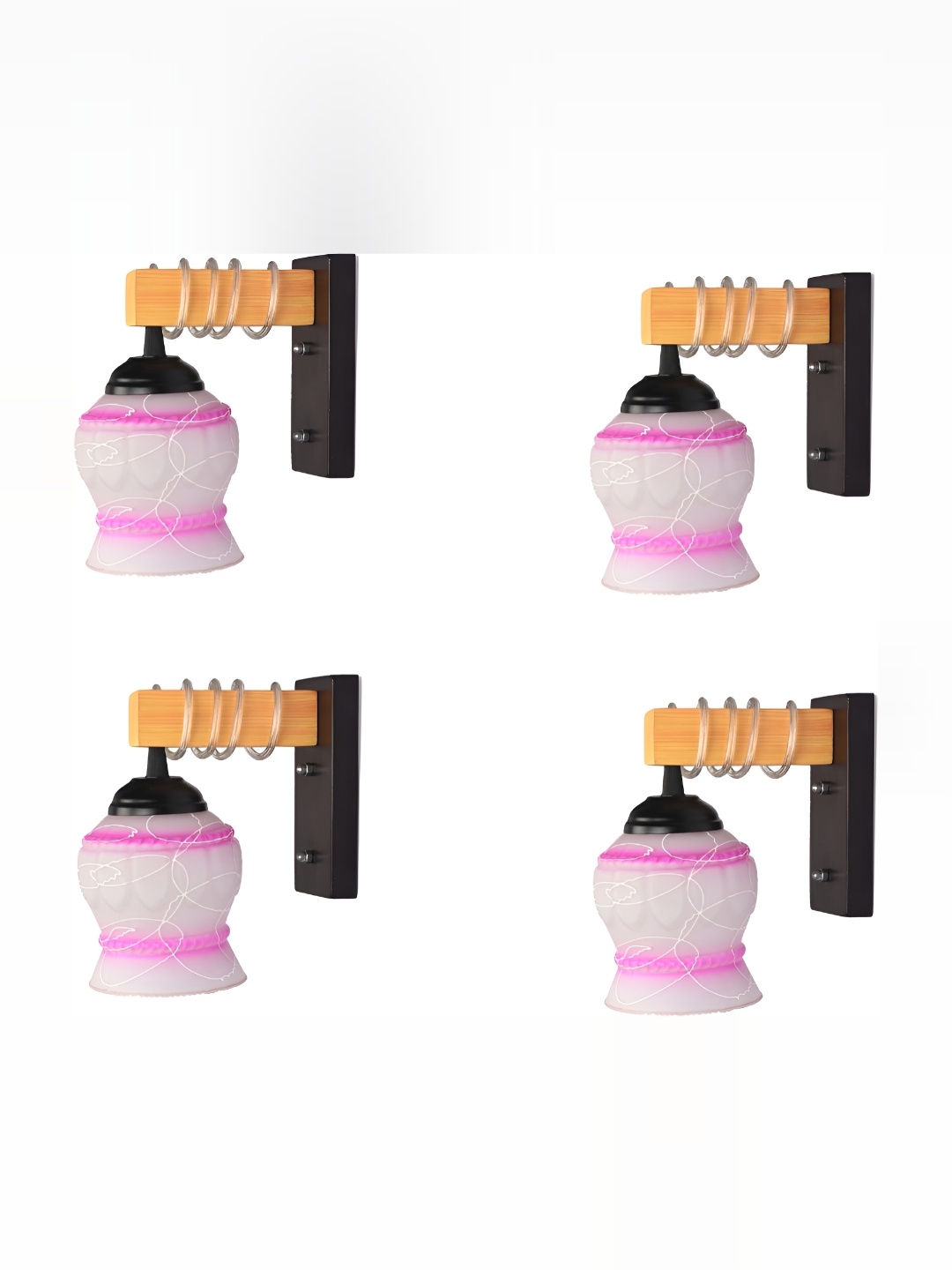 

1ST TIME White & Pink 4 Pieces Printed Bell Shaped Glass Wall Lamps