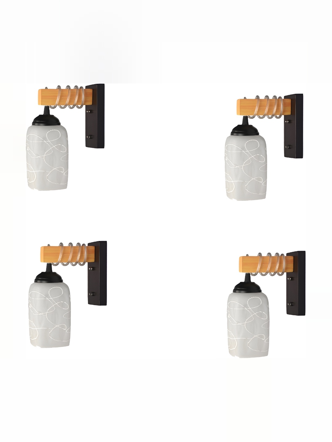 

1ST TIME White & Black 4 Pieces Printed Glass Contemporary Wall Lamps