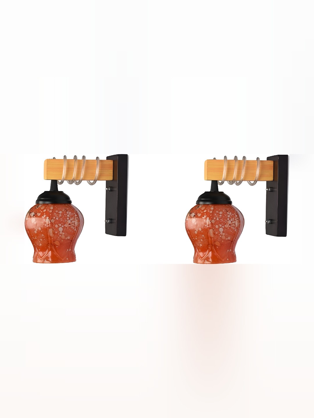 

1ST TIME Red & Black 2 Pieces Printed Glass Contemporary Wall Lamps