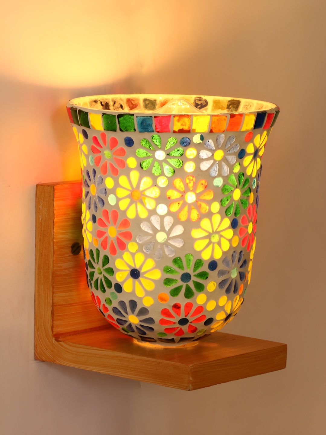 

1ST TIME White & Yellow Printed Contemporary Bell Shaped Glass Wall Lamp