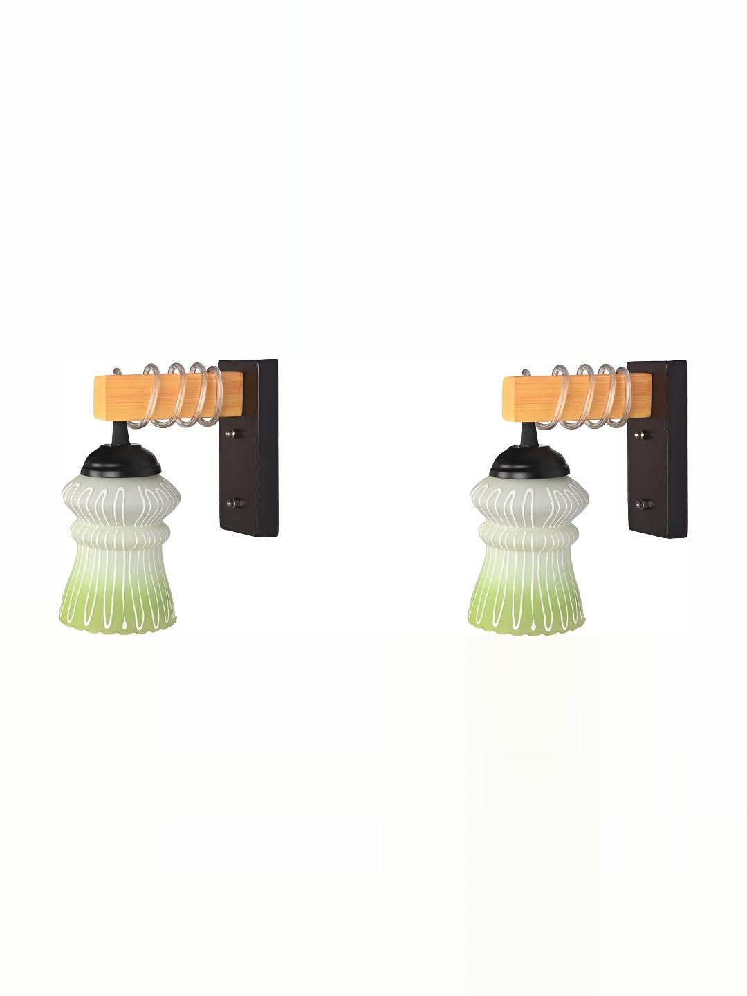 

1ST TIME Green & White 2 Pieces Printed Glass Traditional Wall Lamps